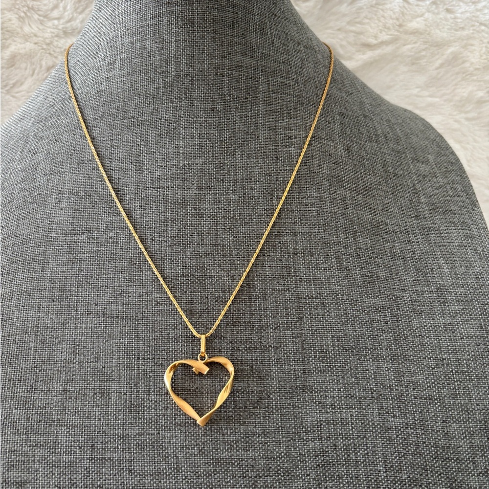 14K Solid Yellow Gold Large Heart Charm Pendant Italy 🇮🇹